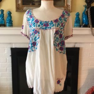 Embroidered cotton cap sleeve top